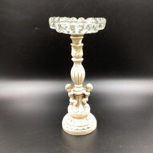Vtg Mid Century Hollywood Regency Novelty Resin Cherub 10" Glass Ashtray Stand
